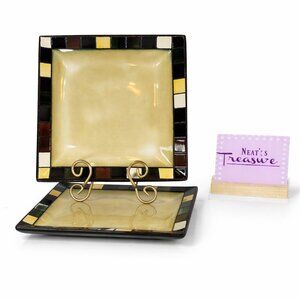 Home Trends MOSAIC TILE Multicolor Blocks Rim Beige Square Dinner Plates Set 2